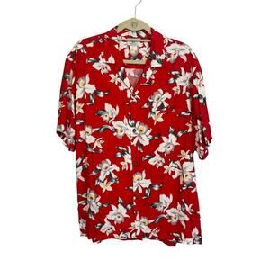 Paradise Bay Floral Button Up Shirt Red Large USA